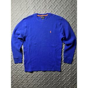Ralph Lauren Polo Waffle Knit Shirt Men’s L Blue Orange Thermal Top Base Layer